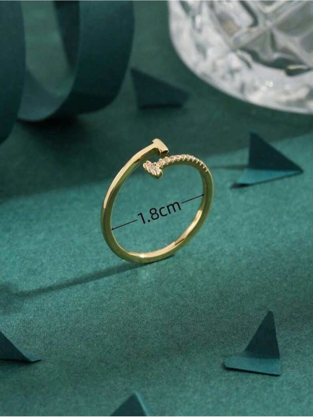 Yellow Gold Open cuff Style Ring  Pavé Accent Women Jewelry t ring 925 sterling - Picture 3 of 3